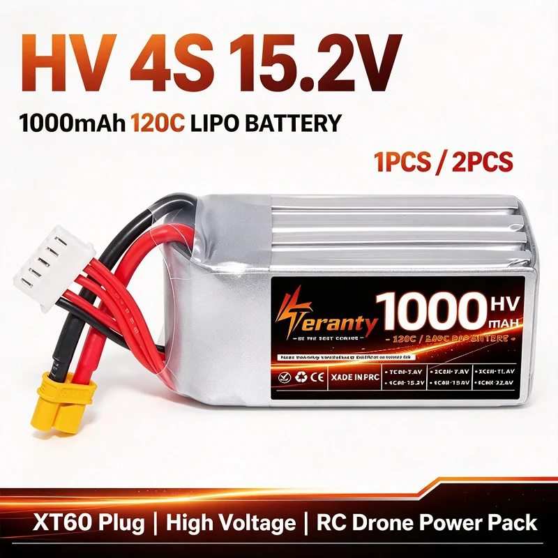 1/2 Pack 4S HV 1000mAh 120C Lipo Battery 15.2V XT60 High Burst Power For 4Inch FPV Racing Quad Freestyle Drone RC Jet Model Car
