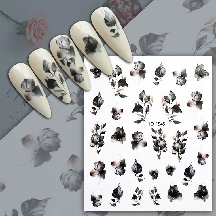 1Pcs Geometric Ink Blooming Black 3D Nail Sticker Slider Applique Decoration