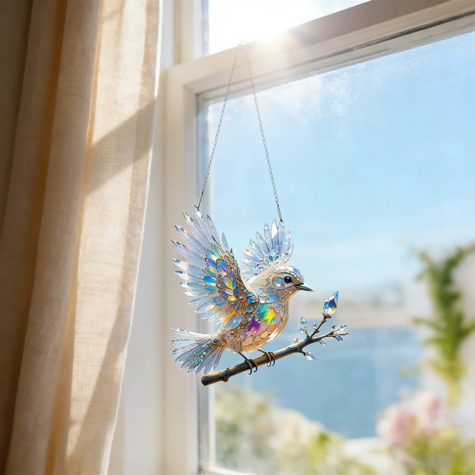 20*20cm Crystal Inspired Acrylic Bird Hanging Decoration, Crystal Acrylic Bird Sun Catcher Window Hanging, Gardens Pendant