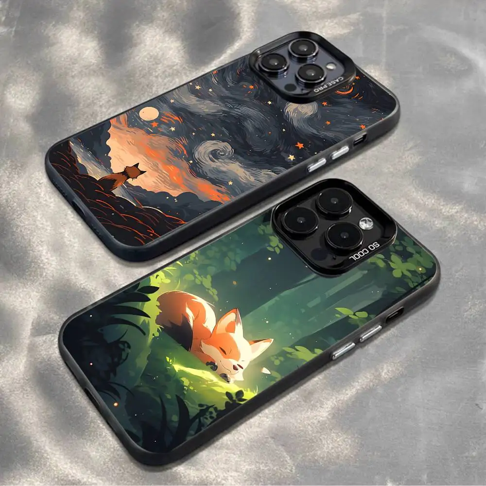 

Cute cartoon fox Phone Case For iPhone 16,15,14,13,12,11,Mini,Pro,MAX,plus,Black Matte Shockproof Cover