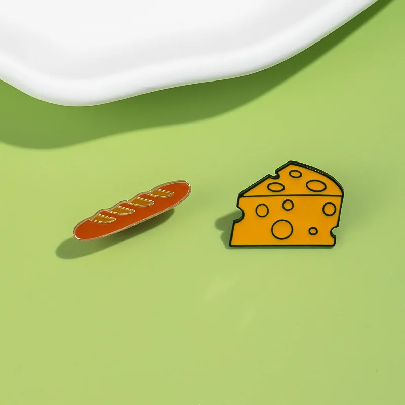 Food-Themed Enamel Pin Baguette Cheese Slice Designs Cute Culinary Lapel Pins for Foodies Fashion Jewlery Accessory Drop Ship