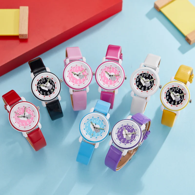 Cute stylish children's kids girls's digital watches girls Glitter love luminous pointer leather birthday gifts Princess watches