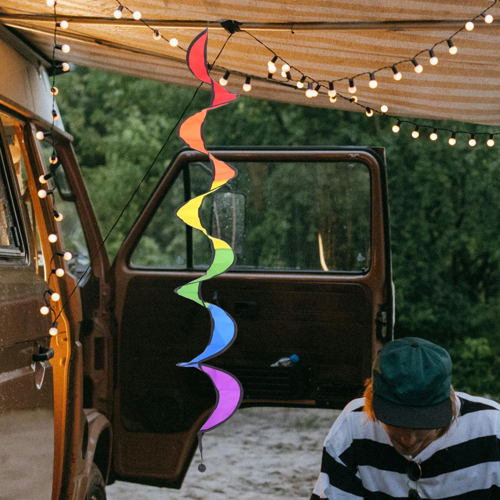 

Spiral Rainbow Wind Tent Garden Decoration Nylon Foldable Multicolor Spiral Wind Spinner Camping Picnic Rainbow Curlie Spinner