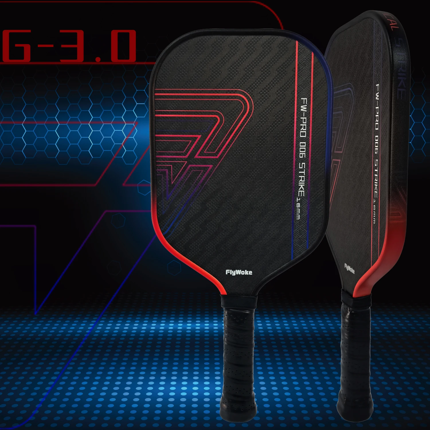

FlyWoke G-3.0 Pickleball Paddle with T700 Carbon Fiber Matte Finish Lightning Pattern Heat Pressed Integrated Professional Leve