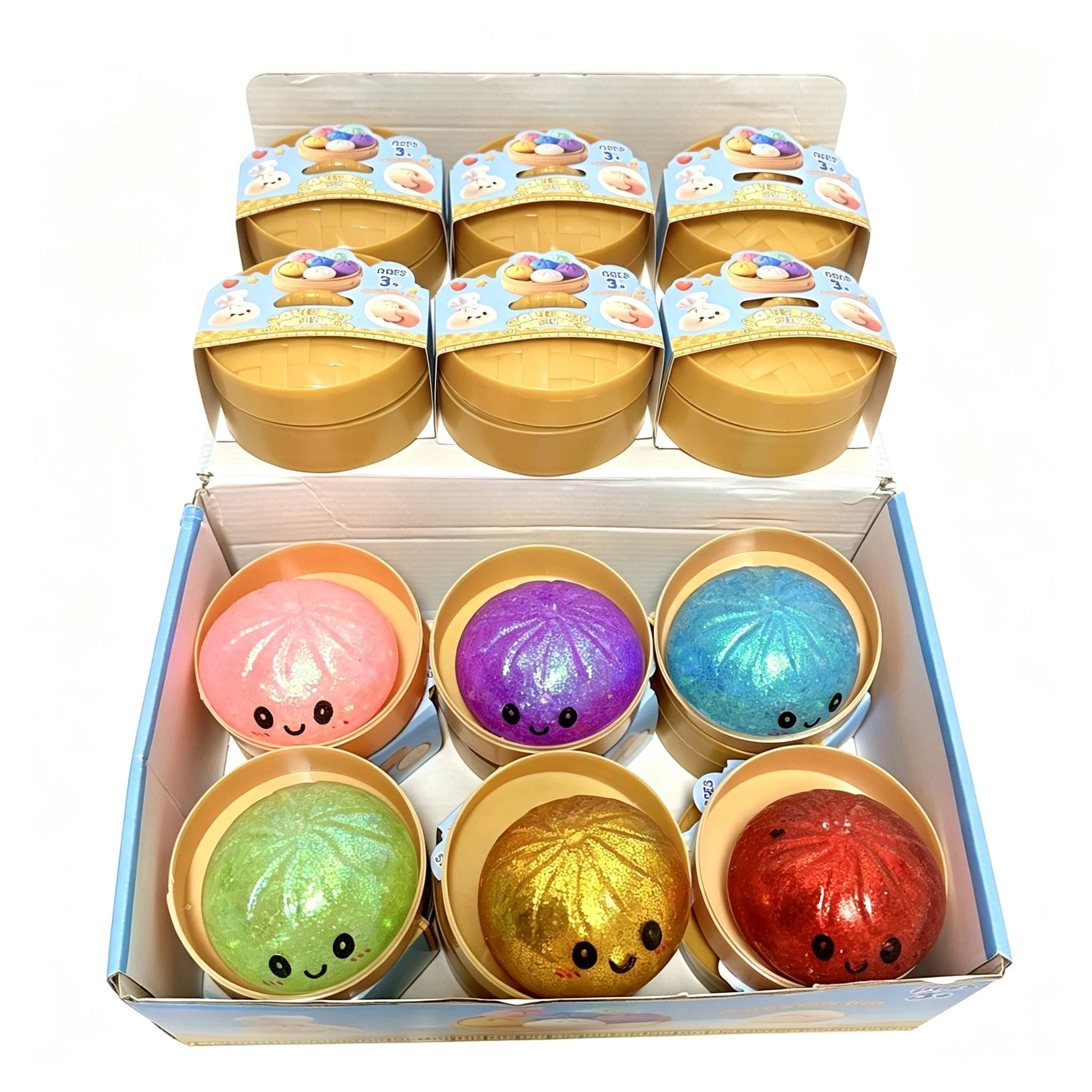 Glitter Dumpling Squishy with Box Dumplings Sensory Steamer Soft TPR Dough Ball for Decompression Fidget Toy Stress Relief Gift