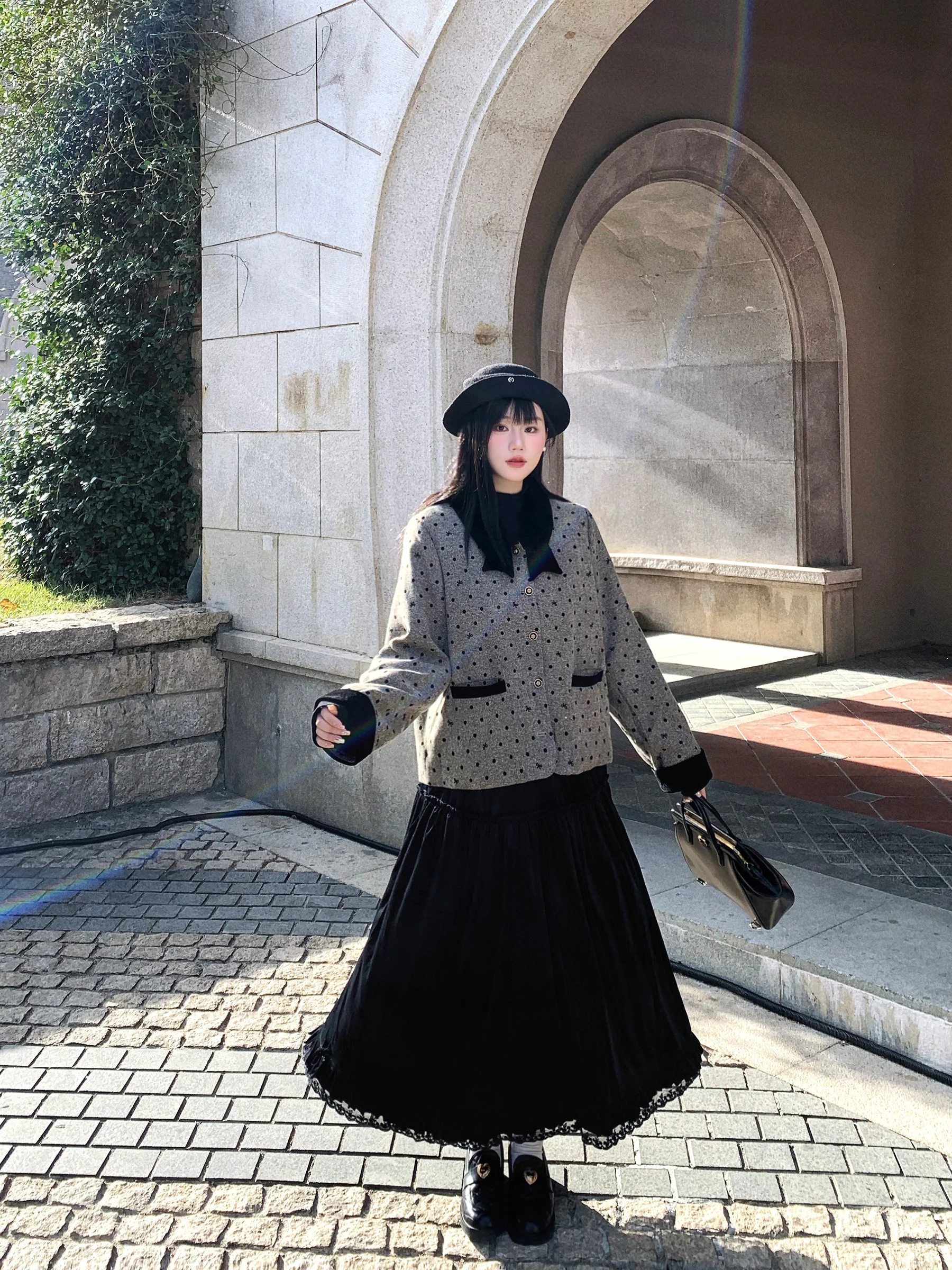 

Элегантная вельветовая юбка миди с высокой талией, А-силуэт, черная, французский стиль, для повседневной носки, женская модная юбка средней длины