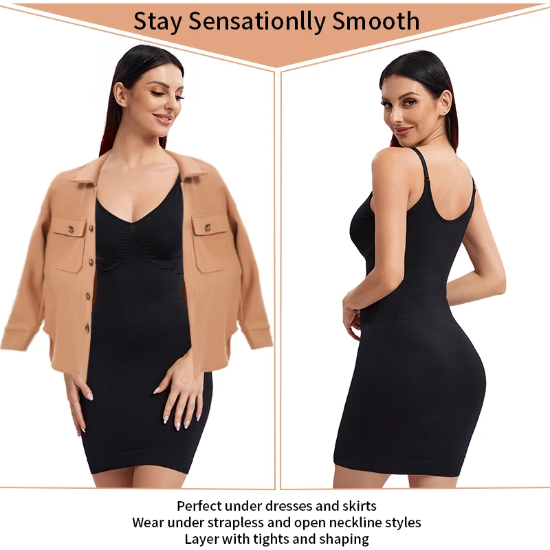 Ropa interior adelgazante para mujer, ropa interior con correa de Control, vestido de realce con cuello en V profundo, moldeador de cuerpo,