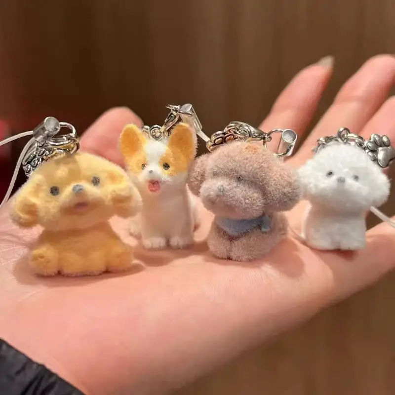 Cute 3D Flocking Animal Keychain Soft Touch Bag Pendant Multi-use Car Key Chain Phone Lanyard for Birthday Gift