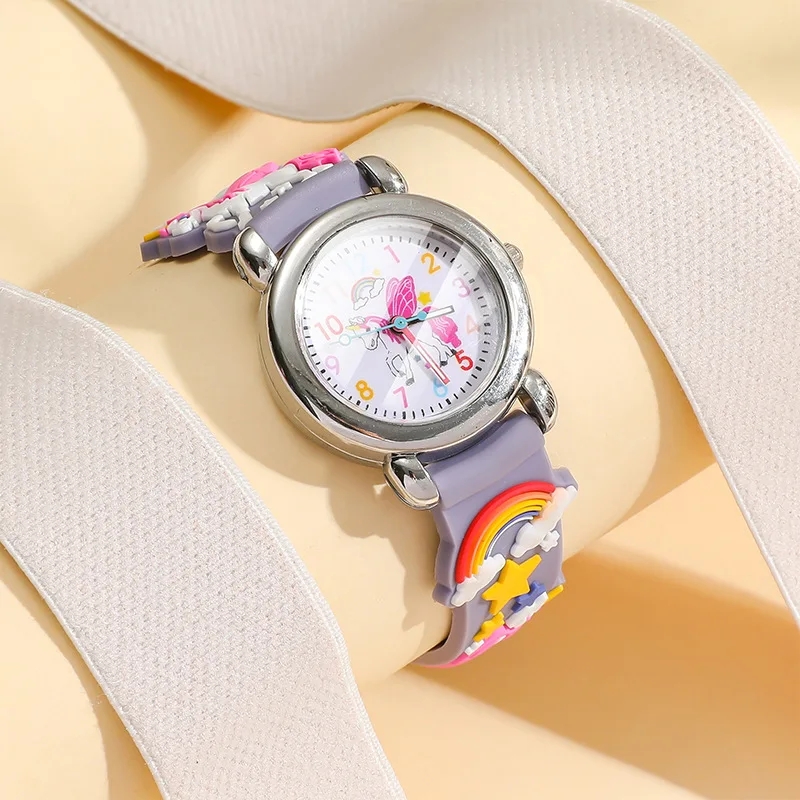 Rainbow Winged Unicorn Children's Watch Pegasus Soft Silicone Strap Waterproof Kids Cartoon Watch Birthday Gift for Children