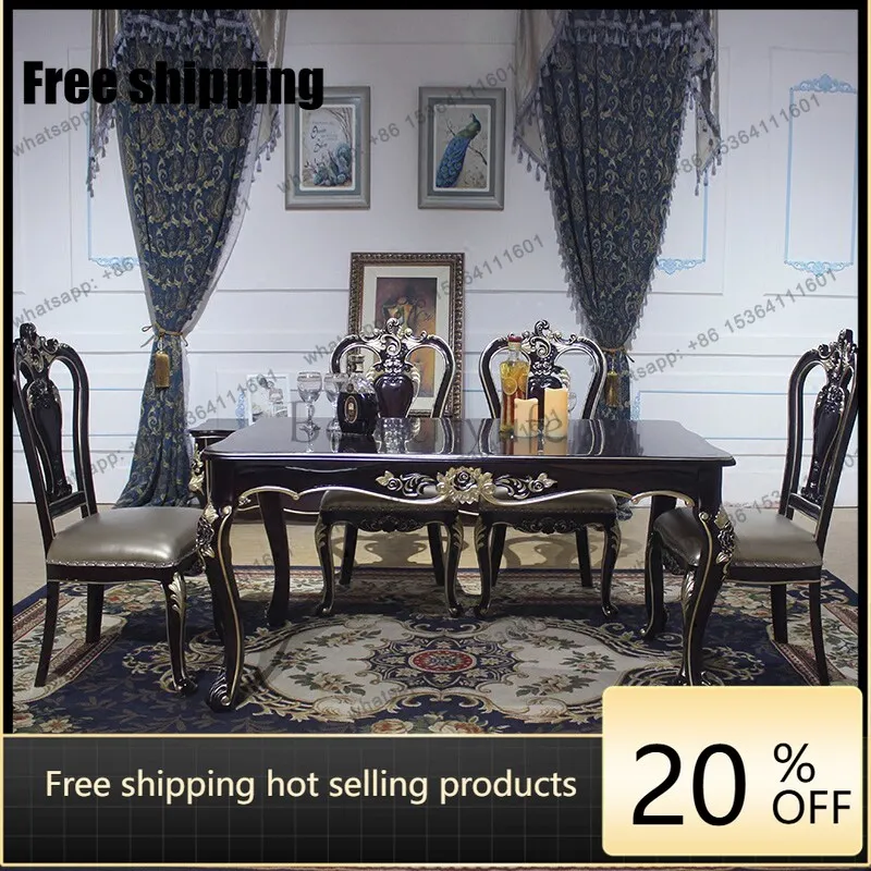 hot American full solid wood carving flower rectangular dining table, small apartment dining table dining table
