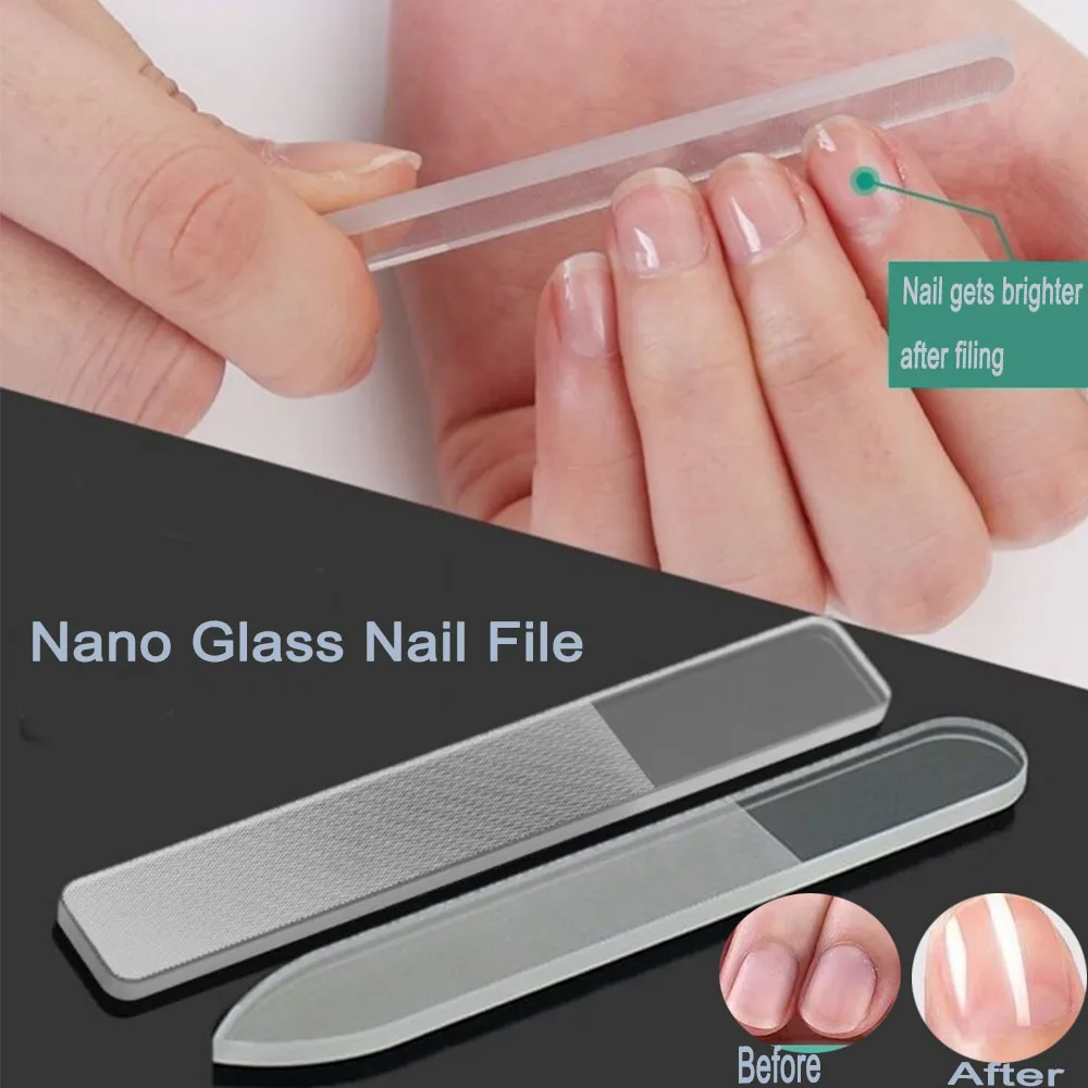 1/3 قطعة زجاج نانو واضح مسمار الفن ملف المهنية دائم البولندية و سطع مسمار التلميع ملف مانيكير المعالجة المسبقة الرملي أداة