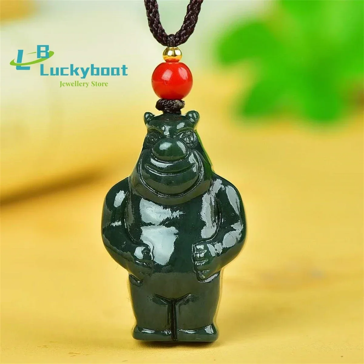 Natural Hetian Yuxiong Big Bear Two Pendant Simple and Elegant Personality Fine Fashion Versatile for Men and Women