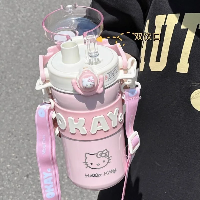 

Sanrio Hello Kitty Anime Kawaii Insulated Cup Cute Large Capacity Double Drinking Straw Portable Bottle Gifts for Girls