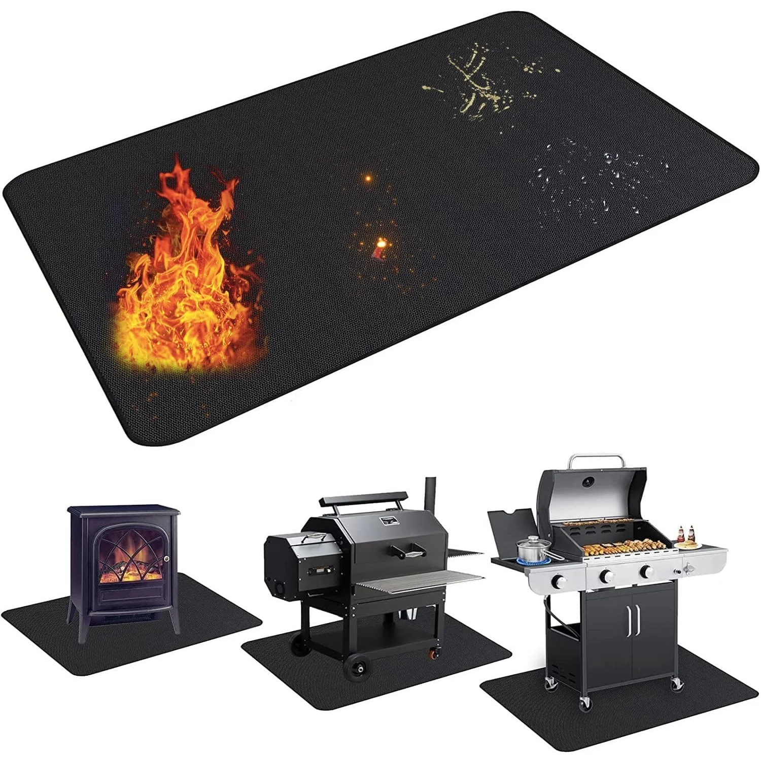 Under Grill Mat for Outdoor Grill Deck Patio Protector Extra Large Silicone Fireproof Waterproof Oil-Proof Fire Pit Matt BBQ Pad