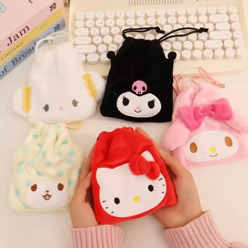 Sanrio Hello Kitty Kuromi mélodie cannelle Kawaii personnage en peluche jouets en peluche cordon dessin animé sac pièce de monnaie porte-monnaie cadeaux