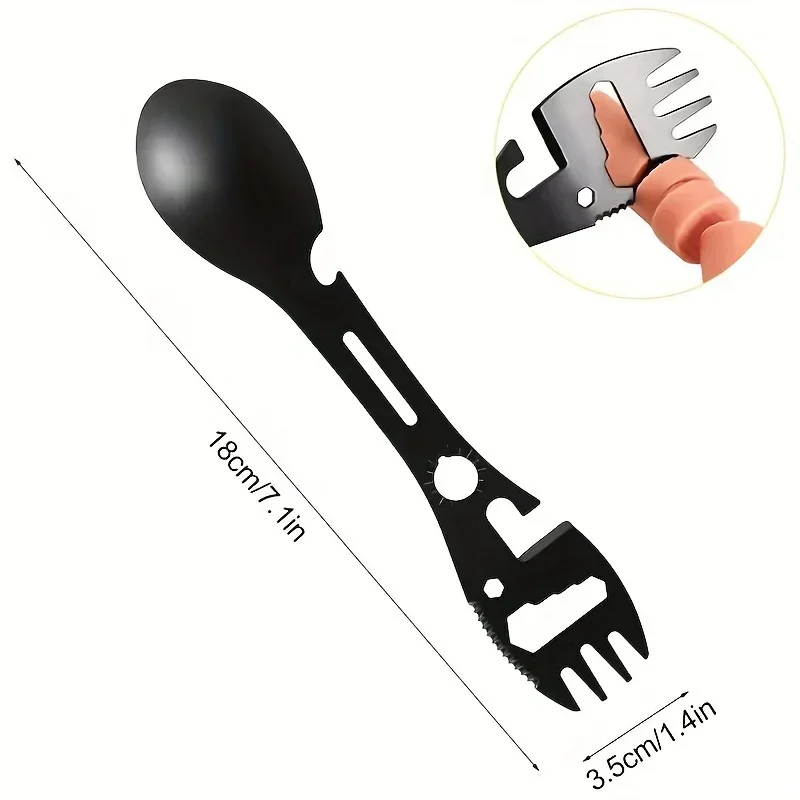 Cuchillo con silbato multifuncional para acampar al aire libre, deporte de supervivencia, cocina, llave multifuncional, abridor de botellas, cuchara.
