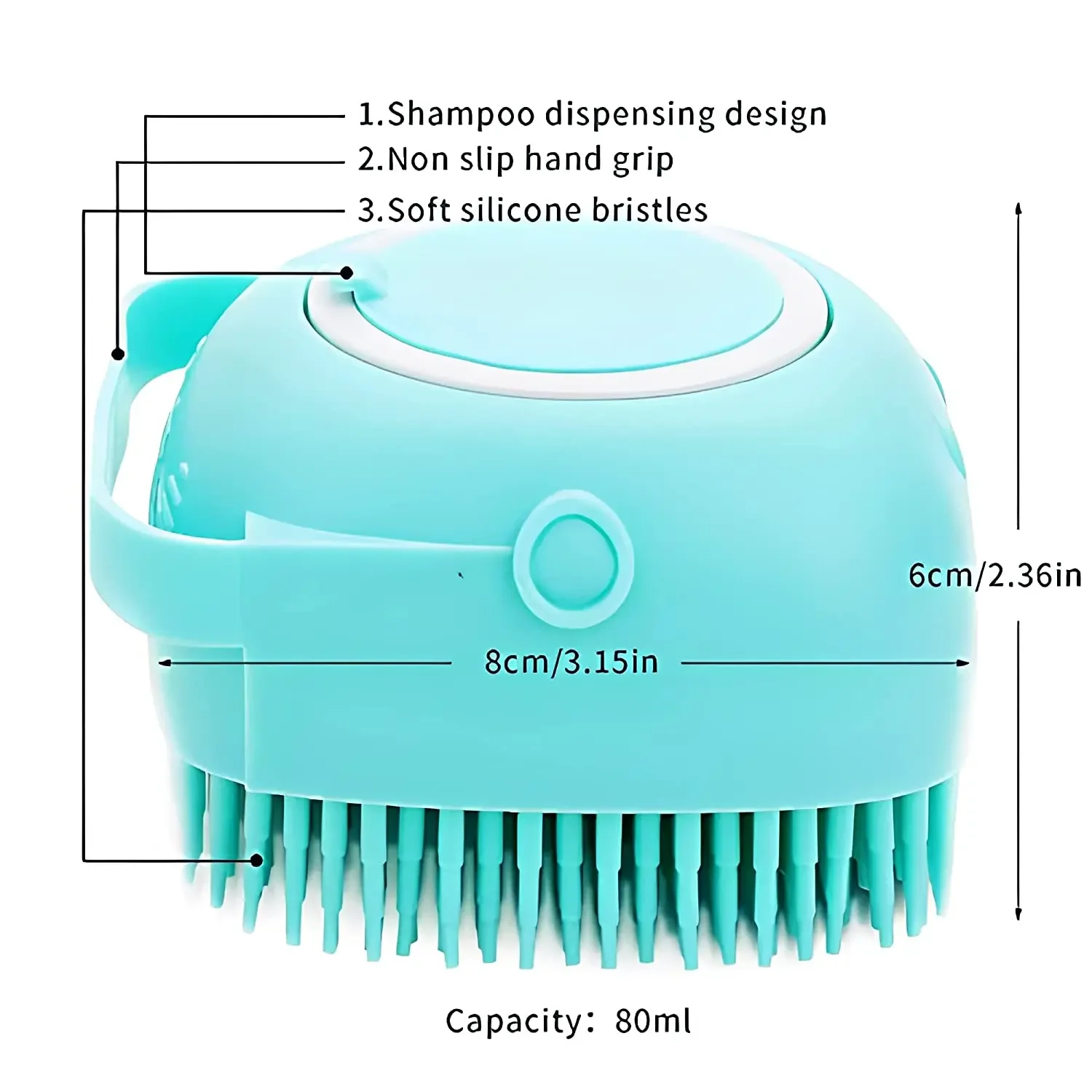 Pet Grooming Bath Massage Brush with Soap and Shampoo Dispenser Soft Silicone Bristle for Long Short Haired Dogs Cats Shower