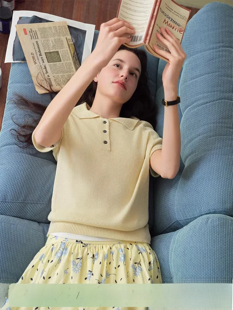 

Casual Neck Knitted Shirt Short Sleeve New Arrival Summer Fashion Women's Top Soft Viscose Material Loose Fit Elegant