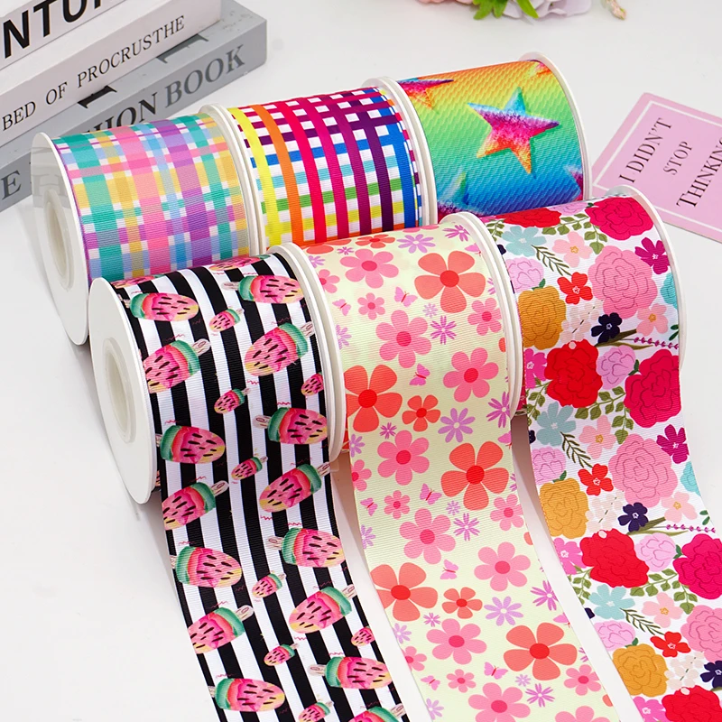 DIY Cartoon Flower Geometric Printed Grosgrain Ribbon For Craft Supplies Sewing Accessories 5 Yards. 88064