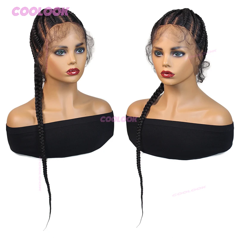 30 "Alta Coda di Cavallo Treccine Trecce Parrucche Dei Capelli Parrucche Intrecciate Sintetiche Per Le Donne Nere Box Treccia Parrucca Anteriore Del Merletto Pieno Parrucca Intrecciata