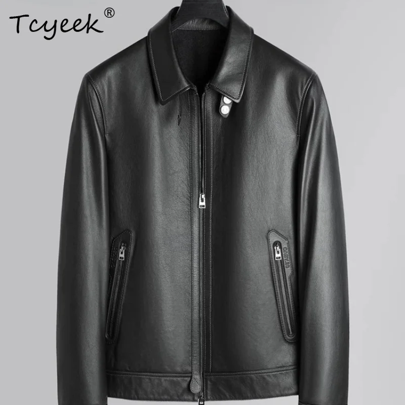 Tcyeek Real Leather Jacket Men Clothing Cashmere Lining Autumn Motorcycle Coat Natural Calfskin Coats Male Slim Fit Trendy 탑건