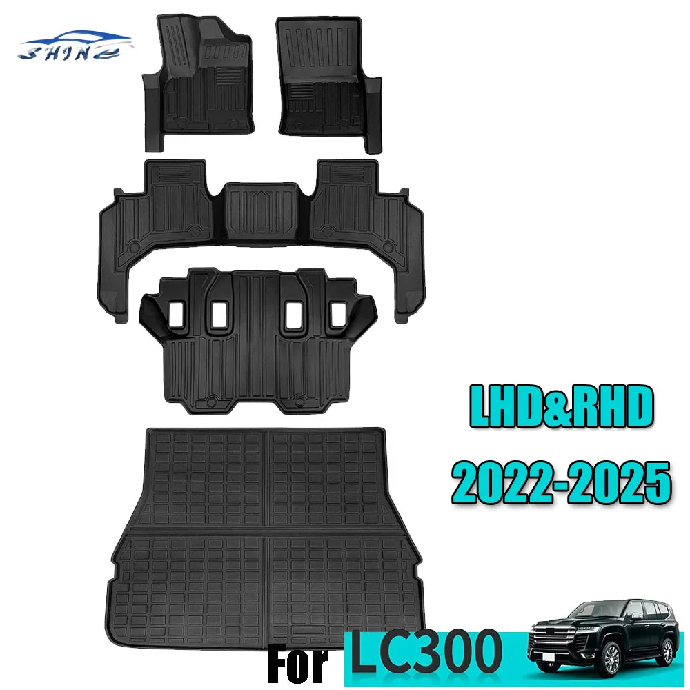 3D Floor Mats Trunk Pad For Toyota Land Cruiser LC300 2024 2023 2022 7seat Anti-Slip Waterproof Accessories