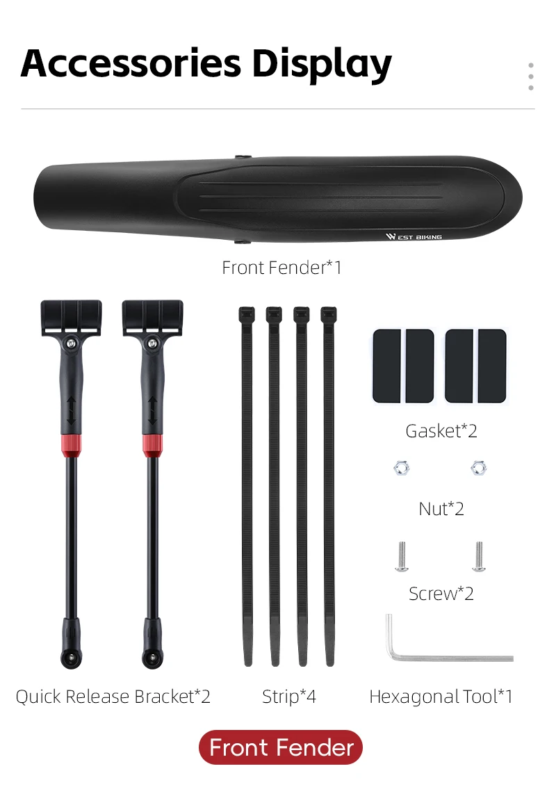 WEST BIKING Fahrrad-Schutzblech-Set für vorne/hinten mit Schnellverschluss und Rücklicht für 26-29 Zoll Mountainbike-Zubehör – Detail 12