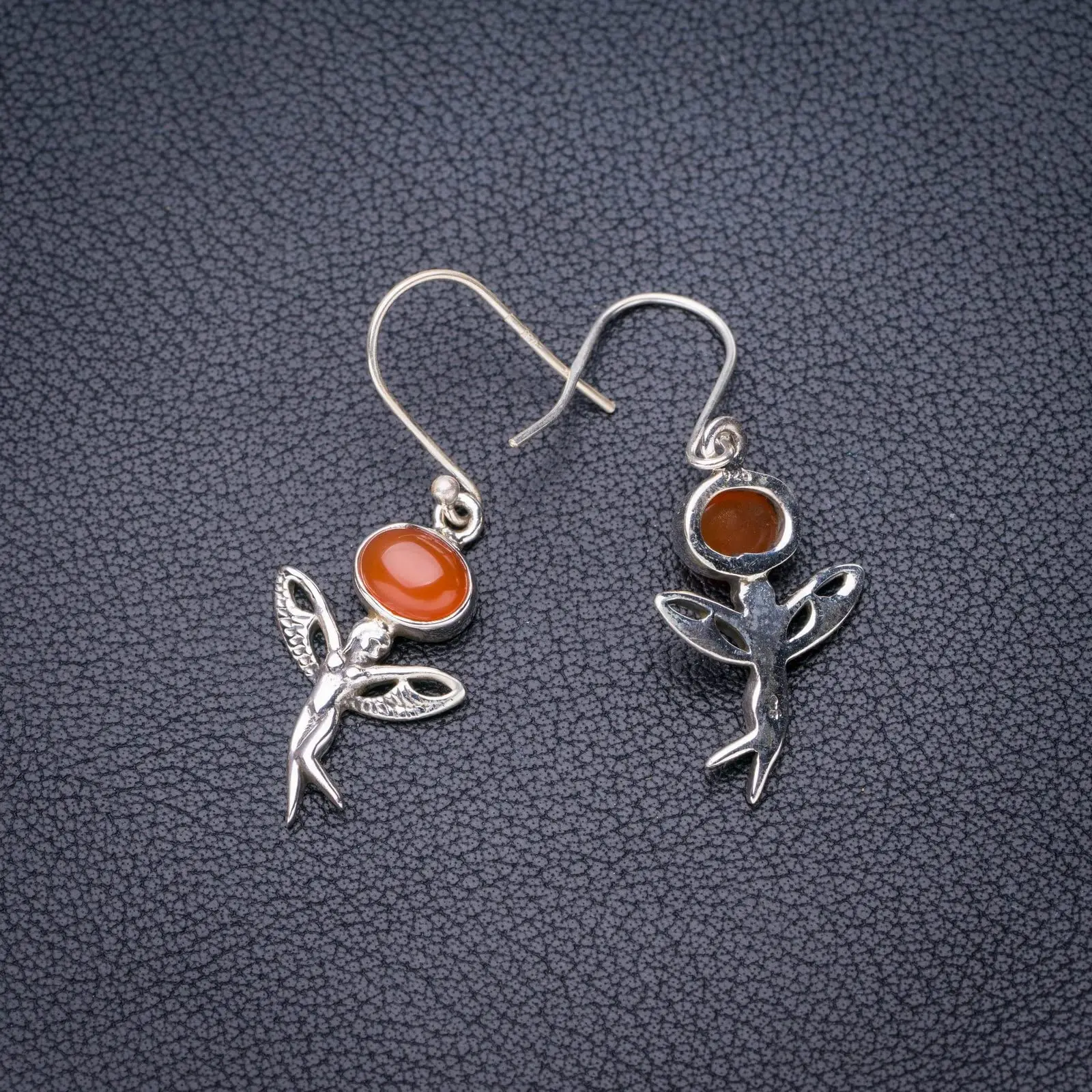 StarGems® Natural Carnelian Fariy Handmade 925 Sterling Silver Earrings 1.75