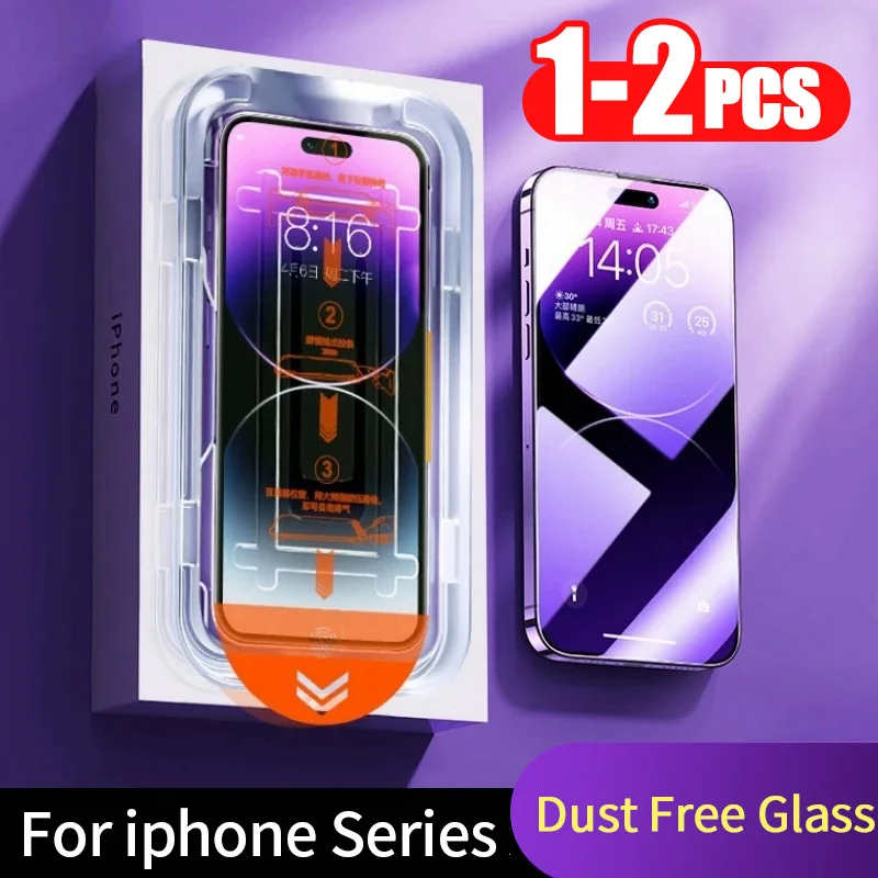 1-2PCS Dust Free Glass For iPhone iPhone 16 15 13 12 11 14 Pro Max Easy To install Screen Protector Advanced Tempered Glass