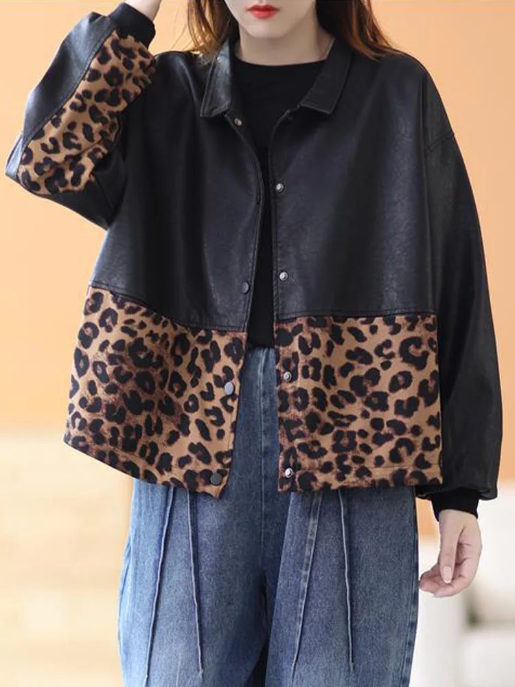 Max LuLu 2022 Autumn Fashion Leopard Biker Clothes Womens Vintage Loose Faux Leather Jackets Ladies Casual Punk Black Pu Coats