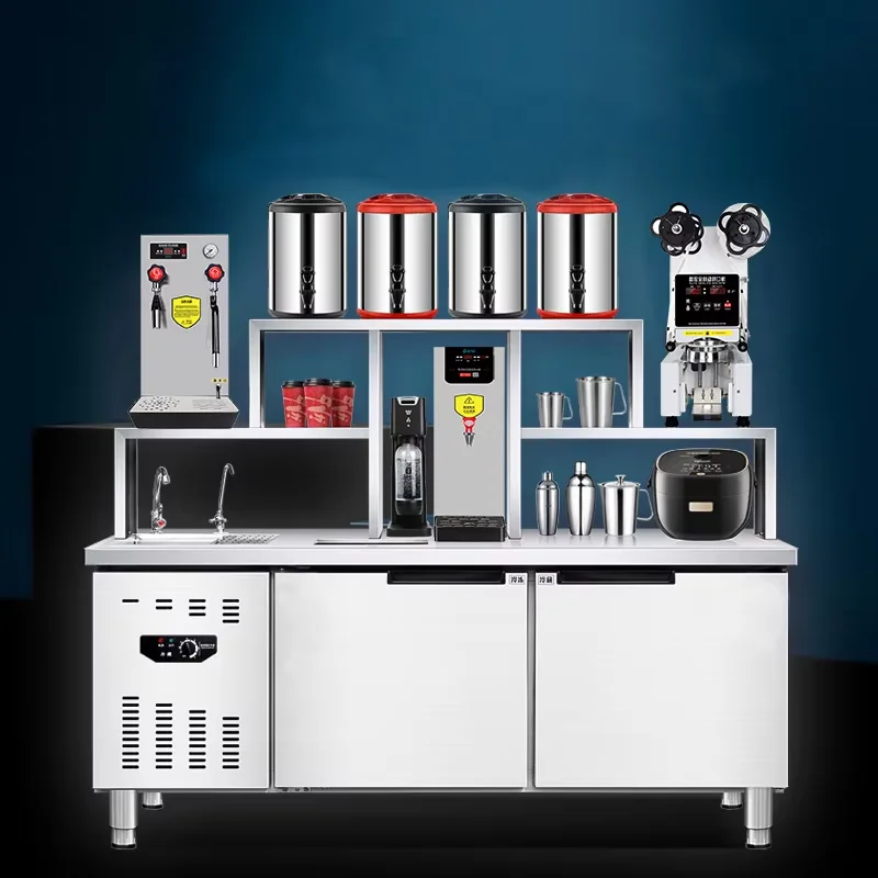 Bar Counter Stainless Steel Bubble Tea Hot Sales High Quality Milk Tea Counter Design Customized Refrigeration Counter