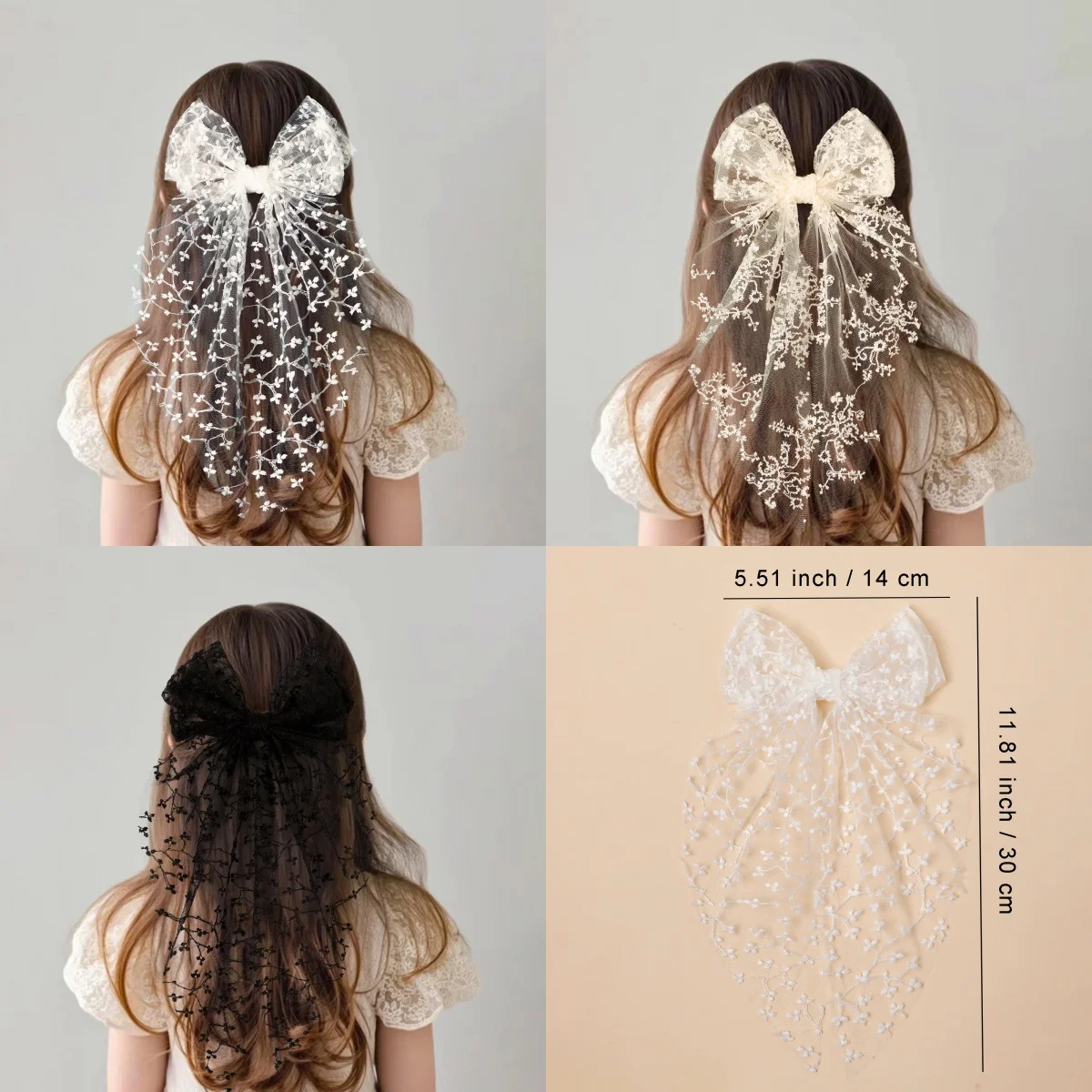 

Lace bow children hair accessories sweet forest style hair clip elegant ribbon net lace embroidery hair clip for girls