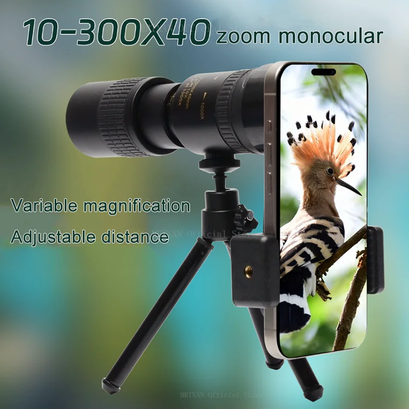 10-300x40 Zoom Telescope HD Portable Strong Binoculars Long Range Professional Monocular BAK4-Prisms For Hunting Camping