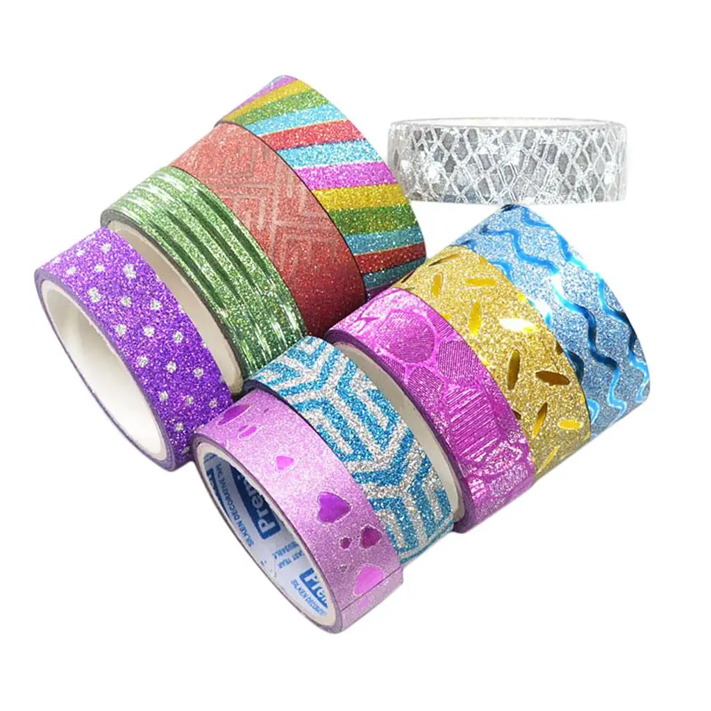 10 rollos de cinta adhesiva Washi con purpurina, para álbum de recortes, 1,5 cm x 3m
