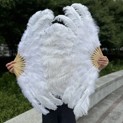 Imagen 2 del producto Abanico grande de plumas de avestruz blanco para mujer, disfraz, espectáculo, fiesta de té, vacaciones, baile, decoración nupcial para boda, sesión de fotos