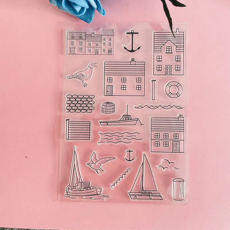 sailboat house seagull  Clear Stamp Transparent Silicone Stamp Seal Sheet For Scrapbooking Photo Album Decoration