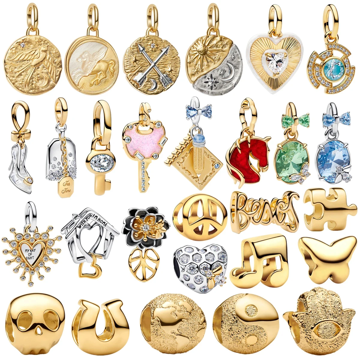 Nuovo ciondolo originale in argento sterling 925 a forma di farfalla, fiore, cavallo e cuore, adatto per braccialetti e collane fai-da-te da donna, idea regalo.