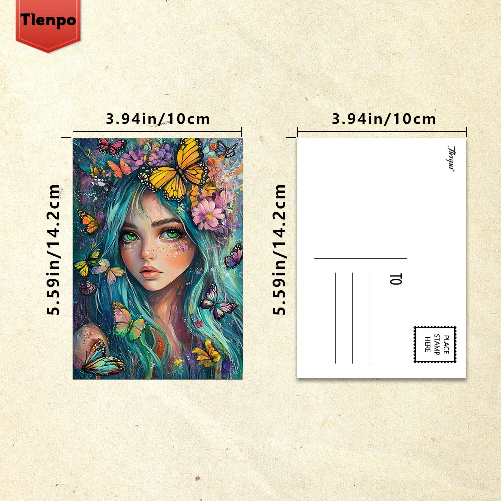 32pcs Butterfly Girl Postcards, Fantasy Theme,Thick Cardstock,High Definition,Gift Collection,Artistic Gifts,Decorative Stickers
