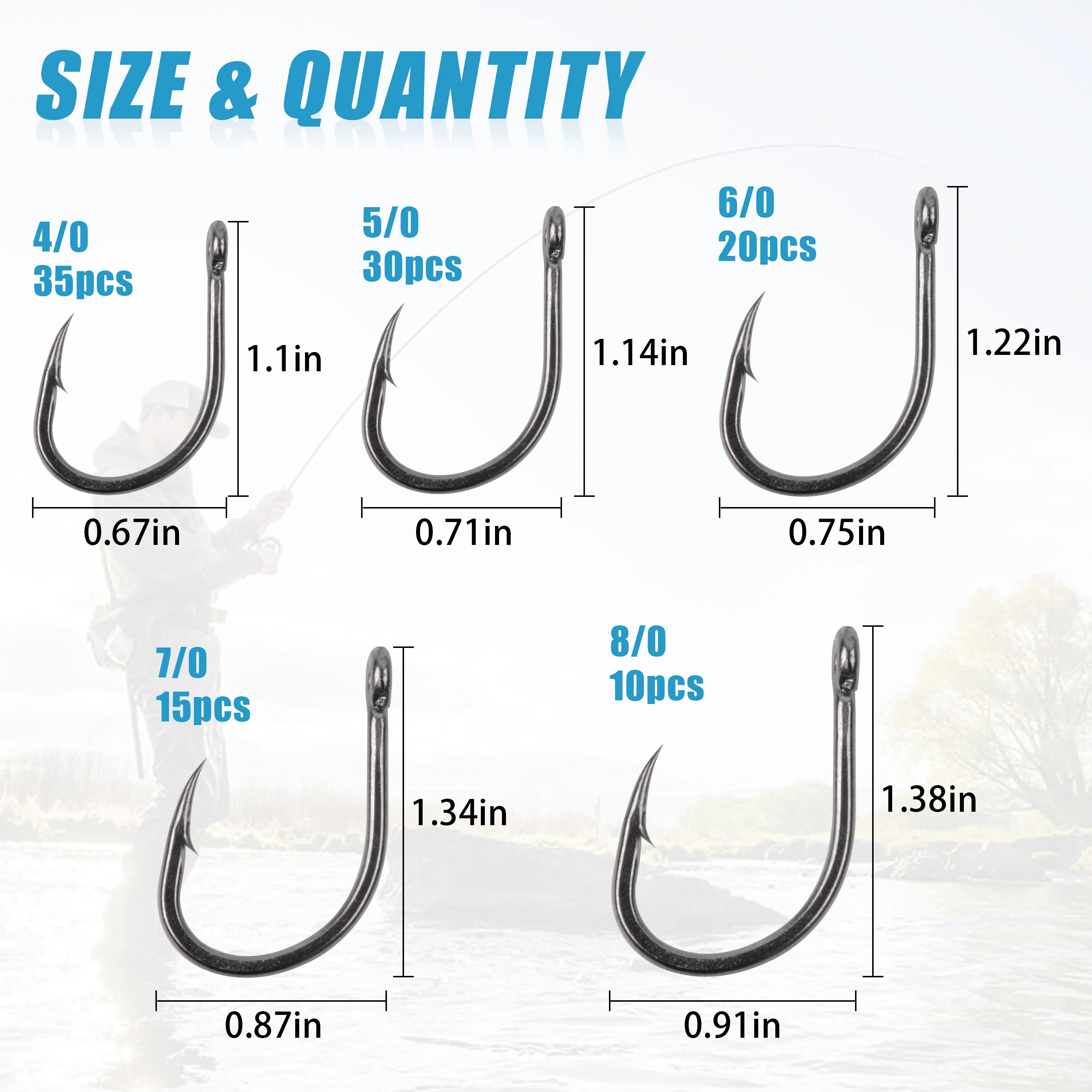 110Pcs Live Bait Circle Hooks High Carbon Steel Hooks Sharp Strong Fishing Hook with Barbed for Saltwater Fishing