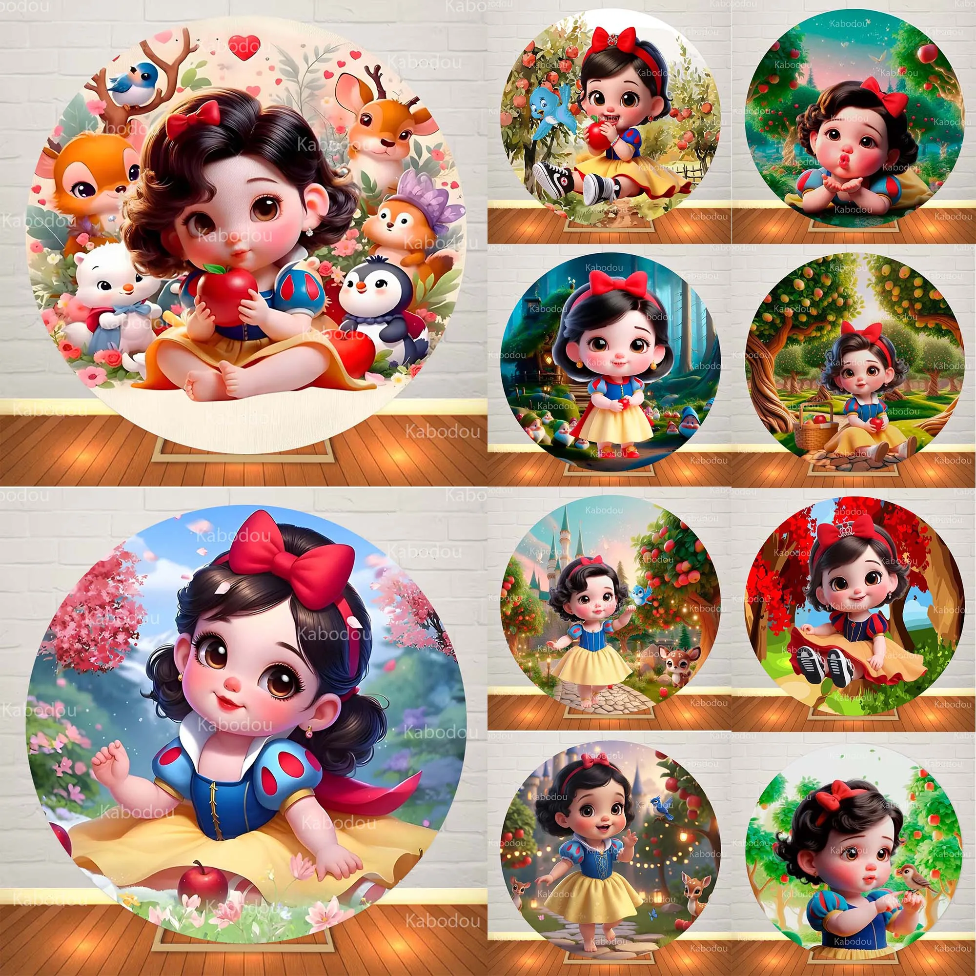 

Snow White Baby Round Backdrop Kids Girl Photo Birthday Party Decoration Baby Shower Photography Circle Background Booth