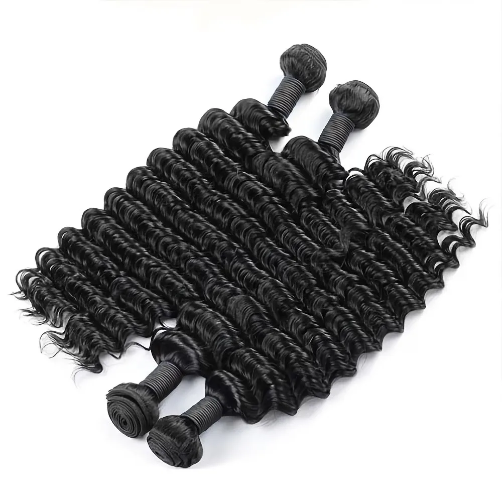 

12A Deep Wave Bundles of Unprocessed Curly Human Hair for Weaving Raw Virgin Brazilian Hair Extensions