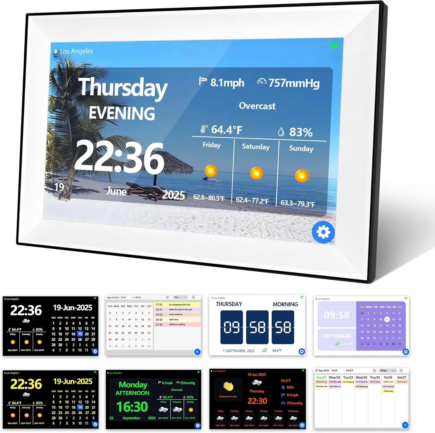 

10,1-дюймовые цифровые часы-календарь с сенсорным экраном и Wi-Fi, 64 будильника, автоматическая синхронизация времени и прогноз погоды