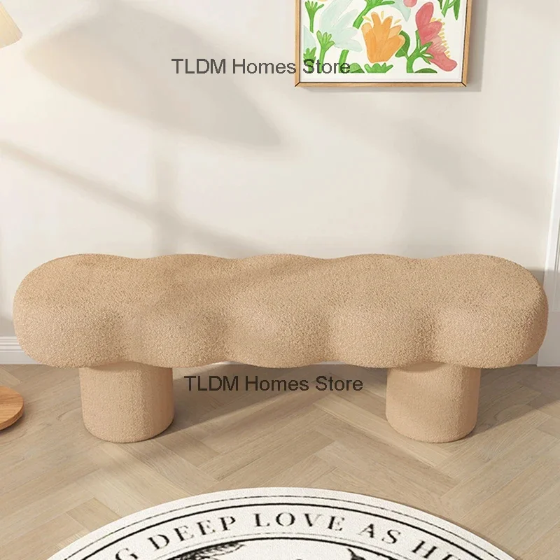 Nordic Designer Stools Creative Living Room Furniture Lamb Velvet Bench Home Sofa Ottomans Entrance Bedroom Shoe Changing Stool image 4