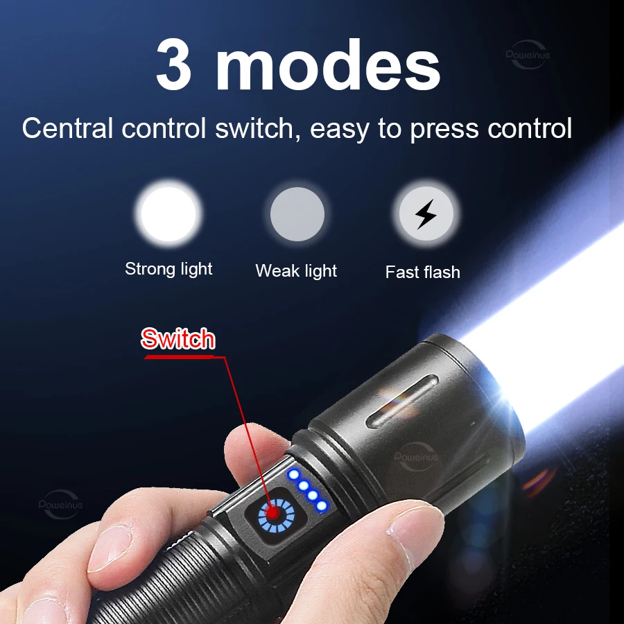 Super Bright 300W LED Flashlight USB Rechargeable Torch High Power Spotlight Outdoor Portable Tactical Flashlights Hunting Light