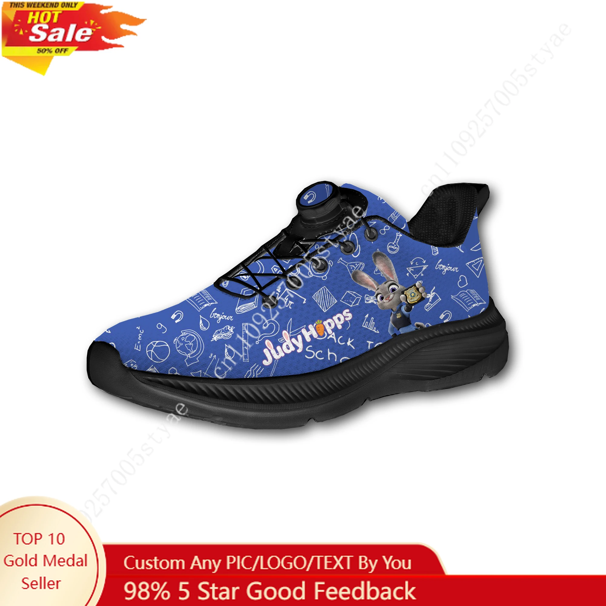 

Judy Hopps Sport Shoes Custom Men Woman Rotating Button No Tie Shoes Design Photo Logo Text Soft Sneakers Unisex Holiday Gifts