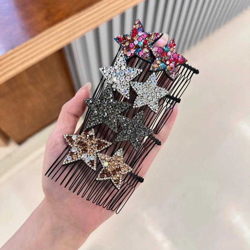 Rhinestone Pentagram Broken Hair Comb Korean Fashion Versatile  Hair Clip Women Girls Hair Styling Headwear Adult Tiara Tools