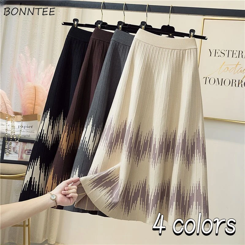 

Skirts Women Design Empire Retro All-match Fall Simple Elegant Ulzzang Knitwear Fashion Mujer Leisure A-line Faldas Panelled Ins