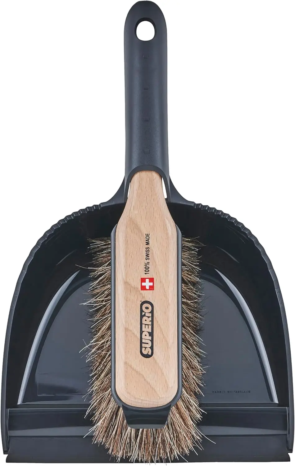 

Handheld Comfort Grip Dustpan and Brush Set with Swiss Natural Horsehair Bristles - Efficient Cleaning Tool