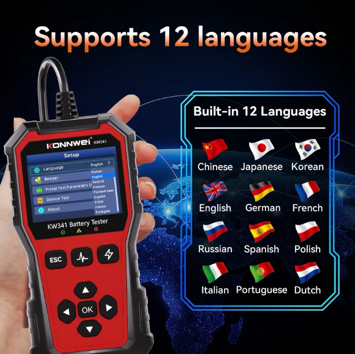 2026 KW341 Car CAN OBD2 EOBD Diagnostic Tool Engine Battery Test Fault Code Clear Real-Time Data O2 Inspection Tool