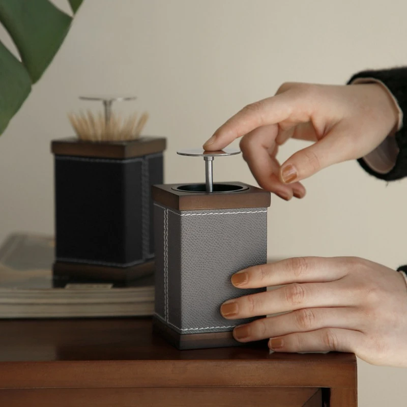 Premium Light Luxury Solid Wood & Stainless Steel Toothpick Holder Jar, High-End Small Item Storage Box for Home Decoration.